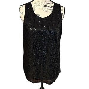 LC Lauren Conrad Tank Top Black Sequin Encrusted Lined Size L New